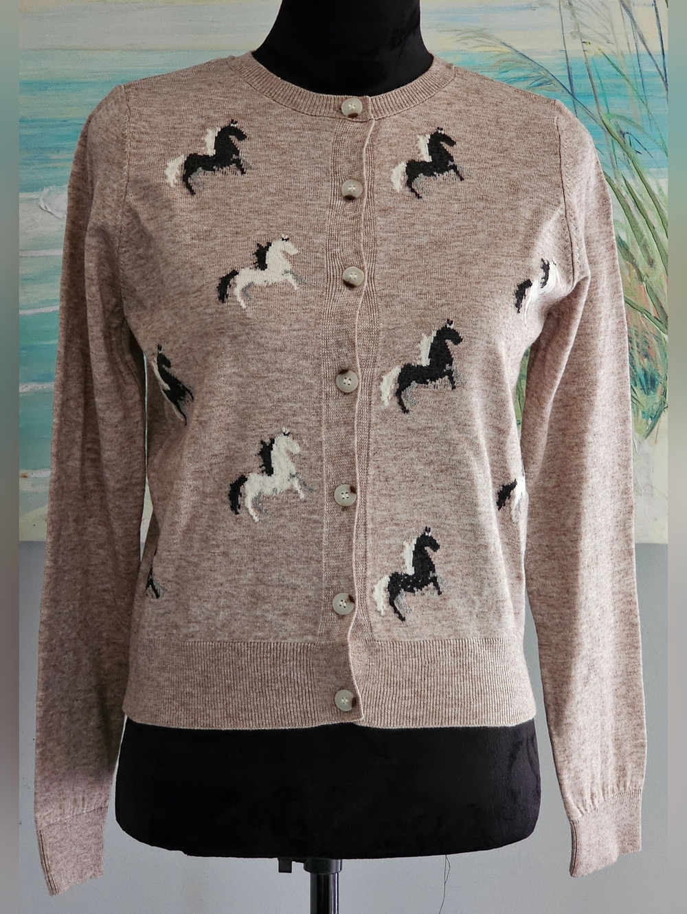 Anthropologie Maeve Icon Cardigan Sweater  With Horses